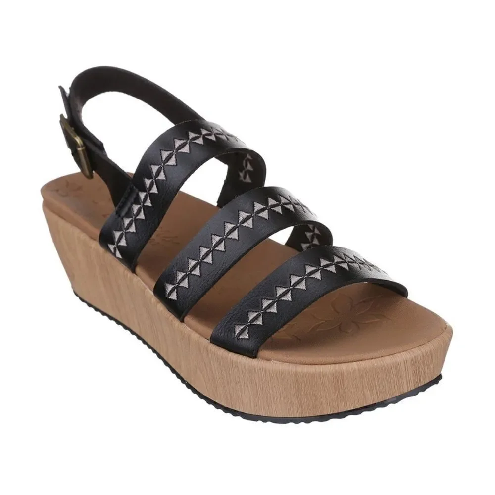 SKECHERS Women's Boho Becka Counting Summers Slingback Wedge Black Sandal 6 1/2